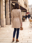 Beige Check Print Belted Trench Coat | Classic Parisian Style Coat