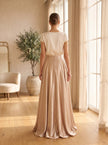 Champagne Satin Maxi Skirt – High-Waisted A-Line with Flowy Hem