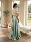 Champagne Satin Maxi Skirt – High-Waisted A-Line with Flowy Hem