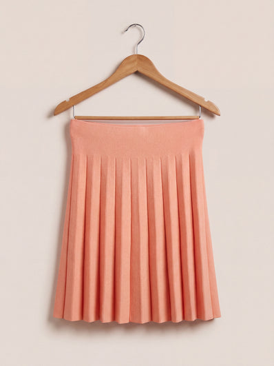 Pleated Mini Skirt in Peach – High-Waisted A-Line