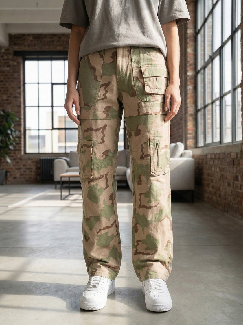 Camo Cargo Wide Leg Trousers | Multi-Pocket Military Utility Pants Women