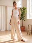 Wide-Leg Flowy Pants in Beige – Elastic High Waist