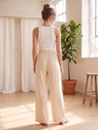 Wide-Leg Flowy Pants in Beige – Elastic High Waist