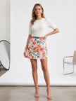 Floral Print Mini Skirt with Belt – A-Line High-Waisted
