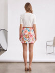 Floral Print Mini Skirt with Belt – A-Line High-Waisted
