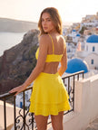 Yellow Cut-Out Mini Dress with O-Ring & Tiered Ruffle Skirt