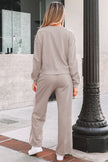 Fiery Red Varsity Striped Detail Crewneck Pullover Elastic Sweatpants 2pcs Outfit