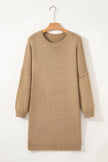 Pale Khaki Exposed Seam Drop Shoulder Oversize Sweater Mini Dress