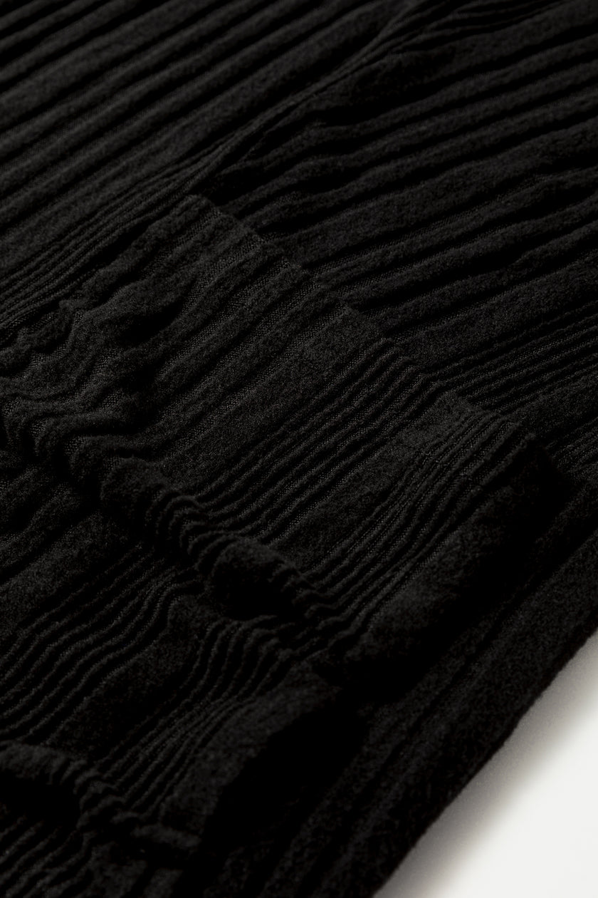 Black Ribbed Open Front Knitted Top with Pockets