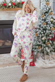Apricot Floral Print Pullover Drawstring Lounge Pants Set