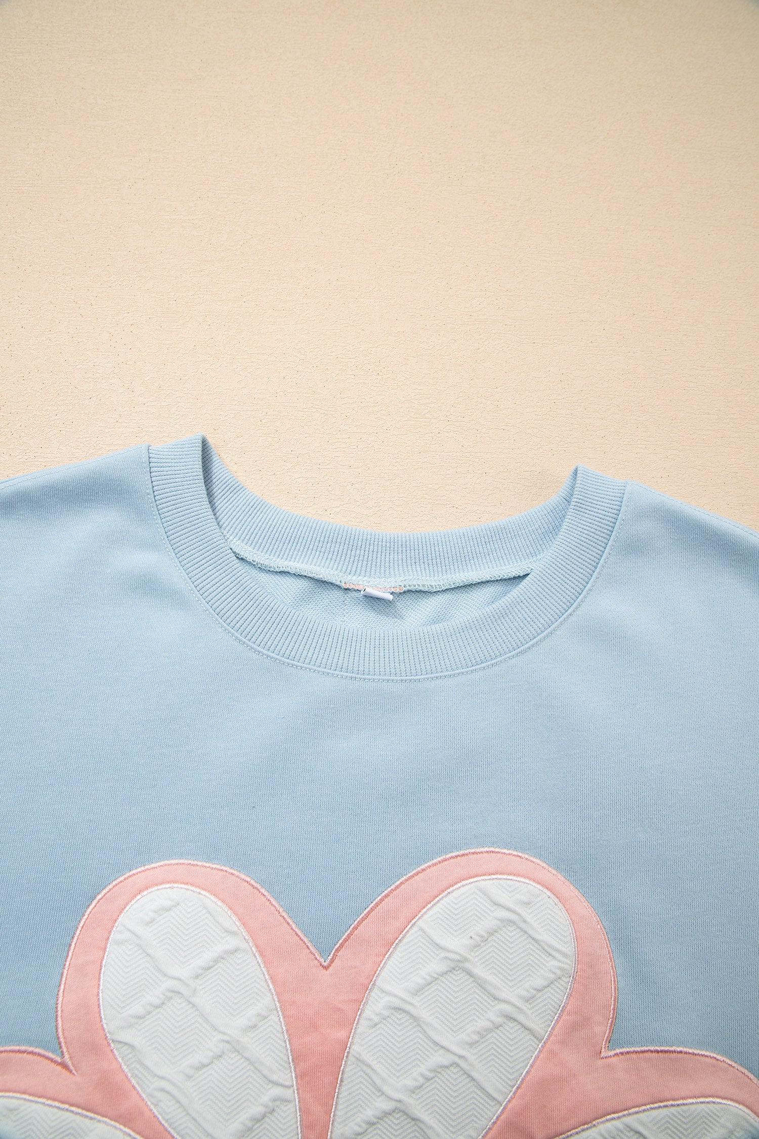 Beau Blue Big Flower Patch Drop Shoulder Striped Long Sleeve Top