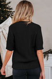 Fiery Red Plaid Lace up Detail Christmas Holiday Puff Short Sleeve Sweater