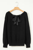 Black Ribbed Knit Ribbon Knot Backless Drop Shoulder Sweater
