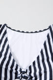 Black Stripe Plus Size Knot Cutout Ruffle Sleeve and High Waist Swimsuit Set