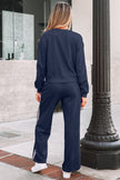 Fiery Red Varsity Striped Detail Crewneck Pullover Elastic Sweatpants 2pcs Outfit