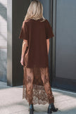 Black Floral Patchwork Short Sleeve T Shirt Loose Maxi Dress
