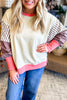 White Color Block Striped Patchwork Dolman Slit Sweatshirt