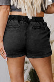 Black Drawstring Elastic Waistband Pocketed Denim Shorts