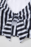 Black Stripe Plus Size Knot Cutout Ruffle Sleeve and High Waist Swimsuit Set