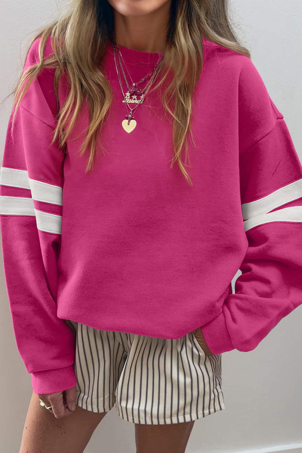 White Varsity Striped Detail Drop Shoulder Oversized Sweatshirt
