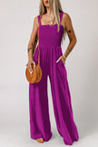 Peacock Blue Smocked Square Neck Sleeveless Jumpsuit with Pockets