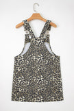 Gray Leopard Print Pocketed Loose Fit Denim Overall Dress