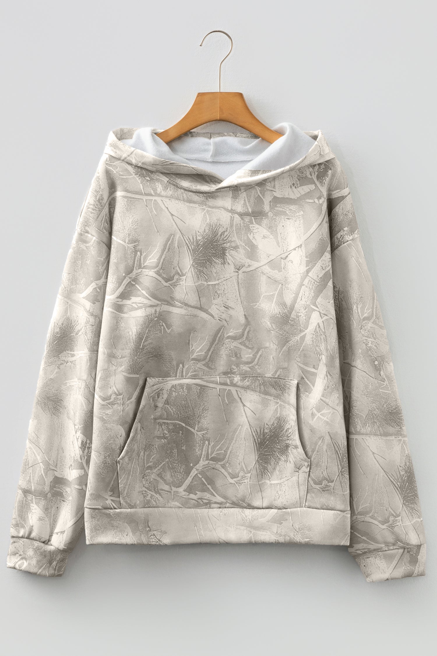 Beige Camouflage Woodland Print Oversized Sporty Hoodie