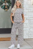 Beige Leopard Print Casual Tee and Pants 2pcs Outfit