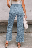 Brown Leopard Frayed Edge Wide Leg High Waist Jeans
