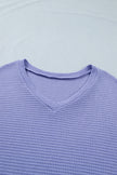 Wisteria V Neck Short Sleeve Plus Size Waffle Knit Top