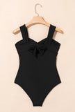 Black Cut out Twist Bowknot Backless One Piece Swimsuit