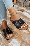 Color black Retro Geometric Print Buckle Strap Flat Slippers