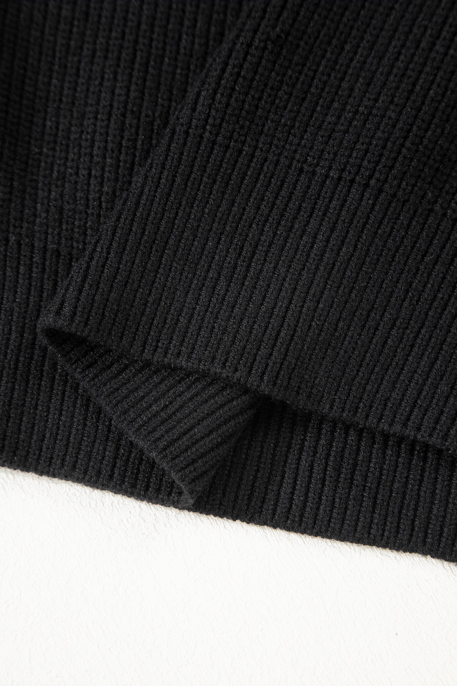 Black Ribbed Knit Ribbon Knot Backless Drop Shoulder Sweater