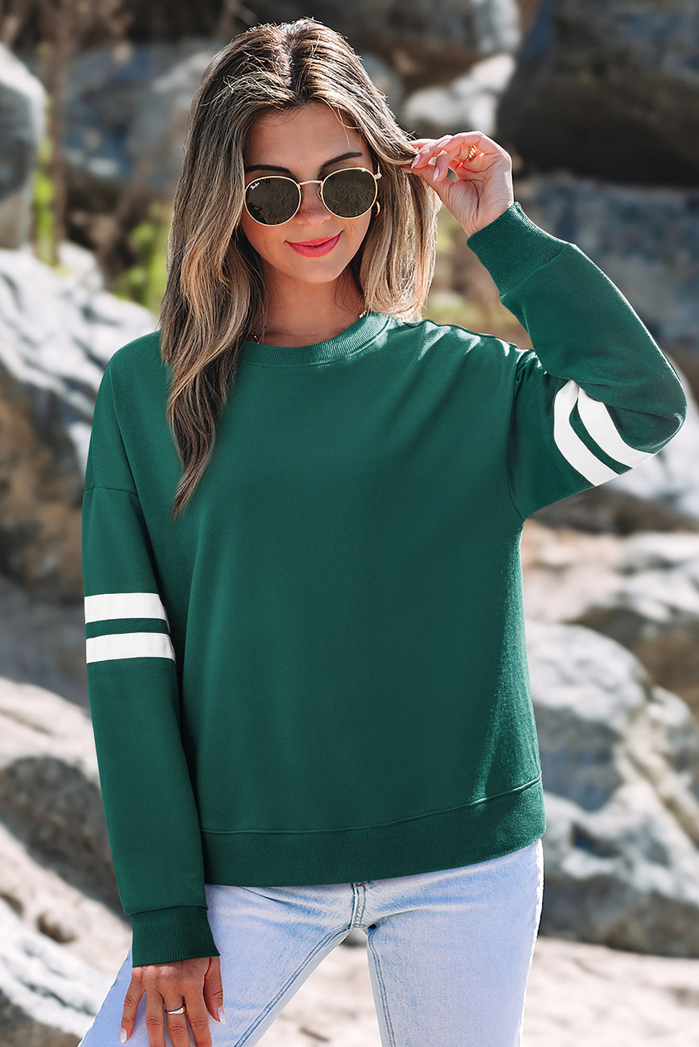 White Varsity Striped Detail Drop Shoulder Oversized Sweatshirt