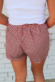 Κόκκινο σορτς με ψηλή μέση και στάμπα Gingham