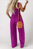 Peacock Blue Smocked Square Neck Sleeveless Jumpsuit with Pockets
