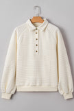 Beige Pineapple Textured Half Button Collared Sweatshirt