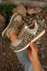 Coffee Leopard Faux Suede Mixed Patchwork Lace Up Sneakers
