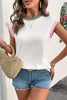 White Color Block Corded Knit Crew Neck Tee