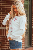 White Sequin Bow Baseball Patched Casual Sweatshirt