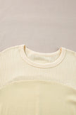 Beige Thermal Knit Patchwork Exposed Seam Long Sleeve Top