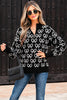 Black Cute Bow Pattern Drop Shoulder Zipped Collar Sweater