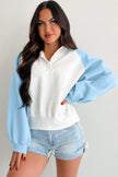 Beau Blue Colorblock Snap Buttons Pullover Sweatshirt