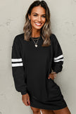 Black Varsity Contrast Banded Sleeve Shift Sweatshirt Dress