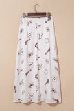 White Western Print Satin Long Skirt