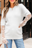 Beige Lace Sleeve Patchwork Faux Two-piece Fuzzy Sweater
