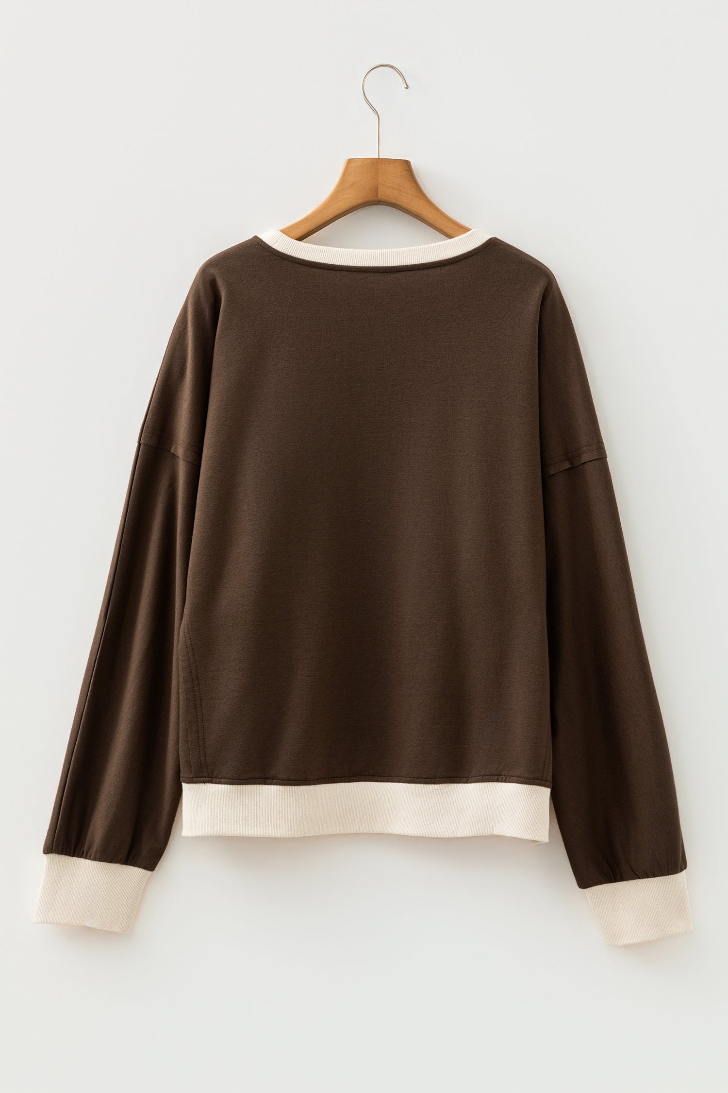 Beige Raw Edge Flower Patch Drop Shoulder Casual Top