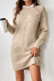Parchment Button Lace Detail Raglan Sleeve Shift Mini Sweater Dress