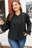 Black Ruffle Balloon Sleeve Chiffon Elegant Plus Size Shirt