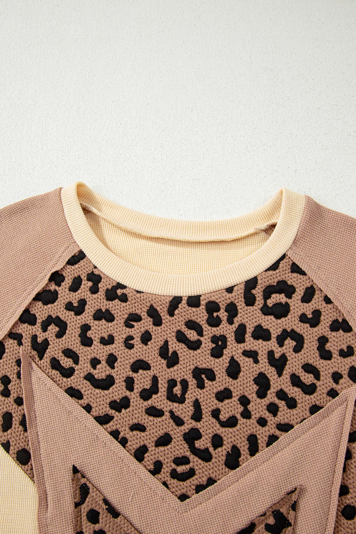 Light French Beige Leopard Star Color Block Patchwork Textured Baggy Sweatshirt